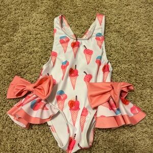 2T Ice Cream Print Swimsuit with Bows